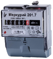 Меркурий 201.7 однофазный, однотарифный, 230 В, 5 (60) А, DIN, класс точности 1, активная, механическое.